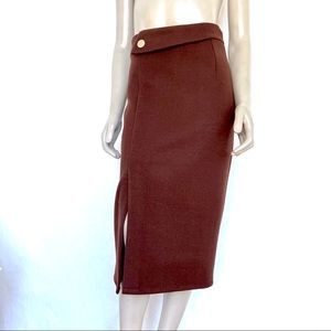 YSHY WOOL BLEND PENCIL BROWN SKIRT